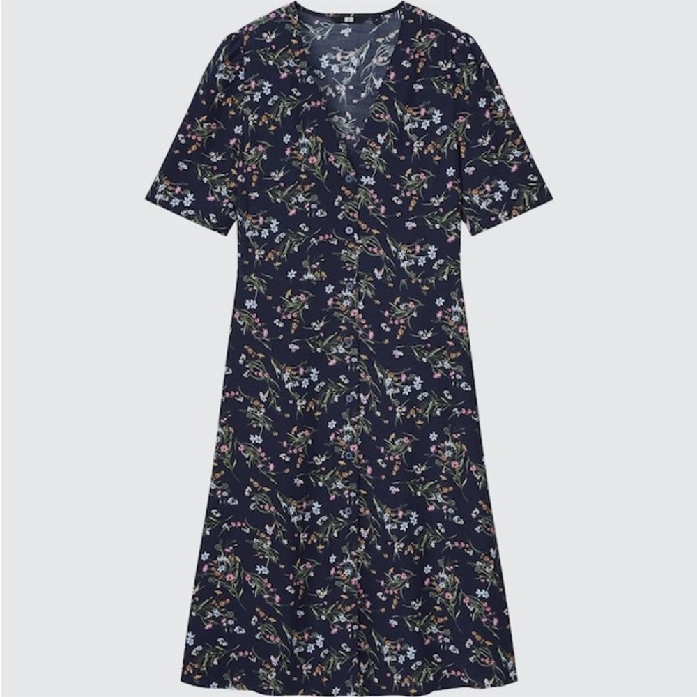 Uniqlo PRINTED V-NECK FLARE MINI DRESS